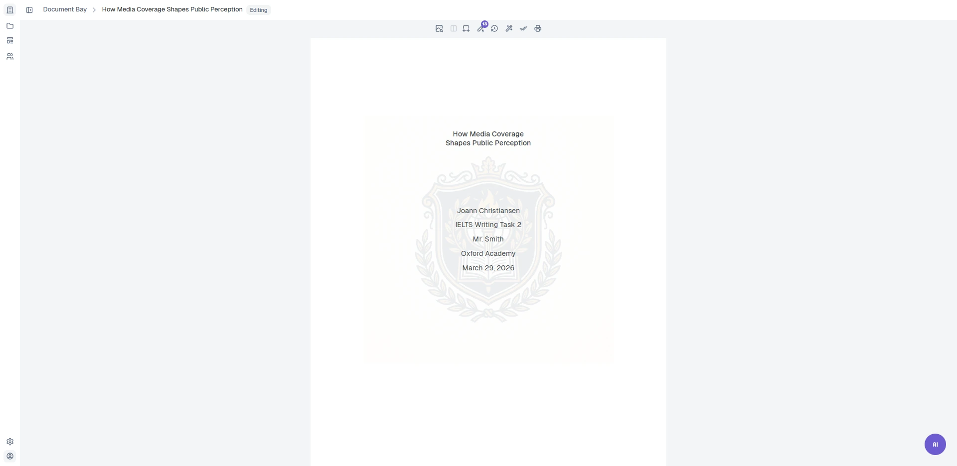 Snapgrade print preview showing polished essay annotations