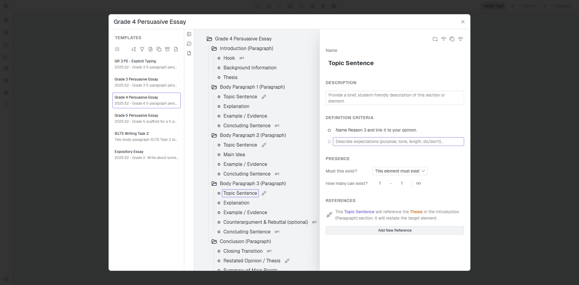 Snapgrade AI template builder creating an assignment template from plain English instructions